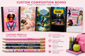 Custom Composition Notebook & Matching Pencil Set for Kids and Adults. 1 Notebook and 5 Pencils